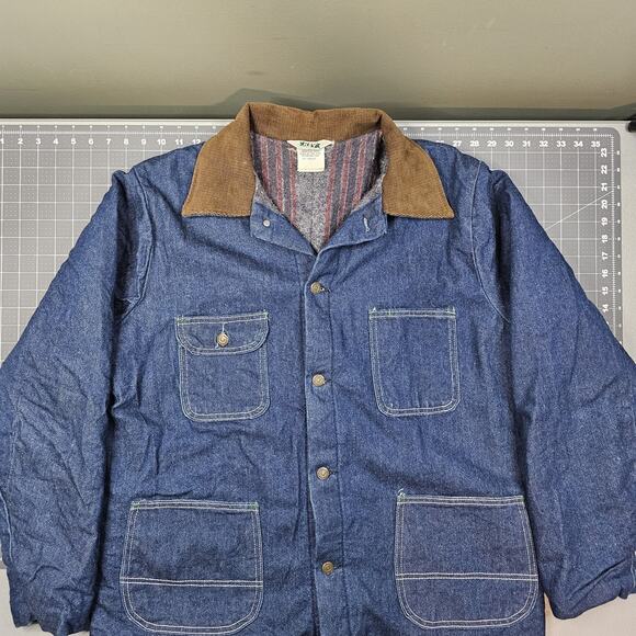 Vintage Key Denim Chore Coat Large Blue Imperial Barn Blanket Lined Workwear 80s